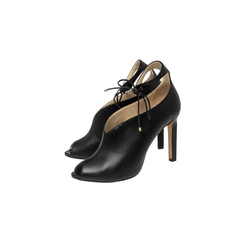 Jimmy Choo Sayra 100 Peep-Toe Leather Booties – Black – Size 39.5 / US 9.5 – NIB